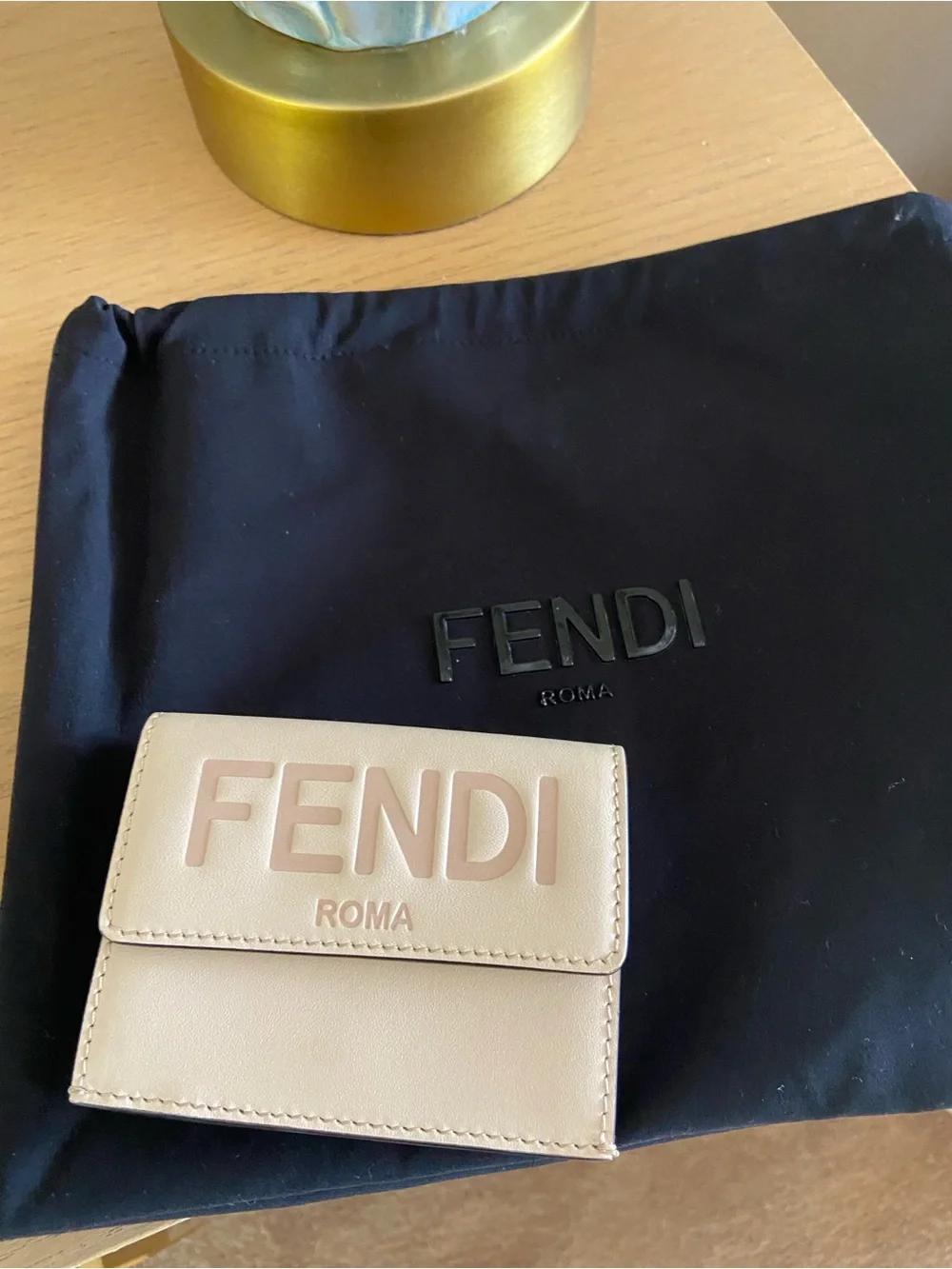 Fendi Roma Beige Bifold Wallet w/ Snap Closure, RFID Blocking, Logo